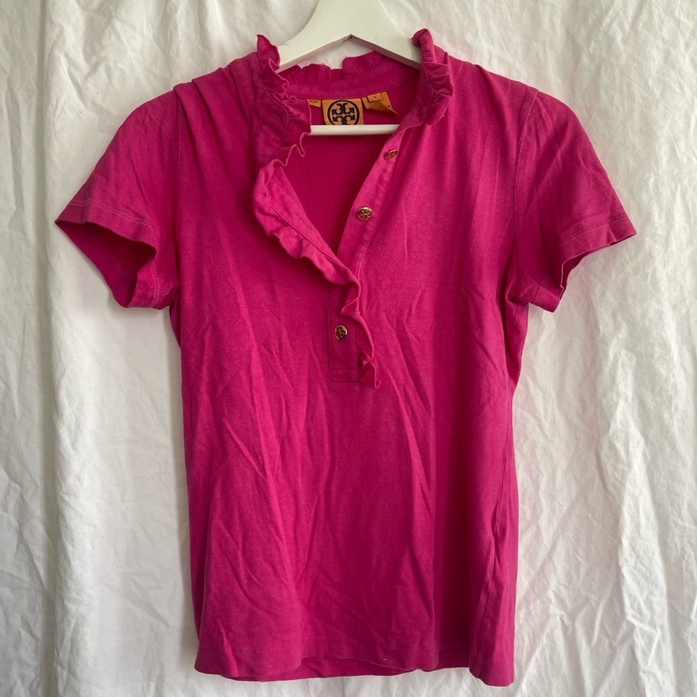 Tory Burch Fuchsia Ruffled Button-Down Shirt Size Small - Picture 2 of 14